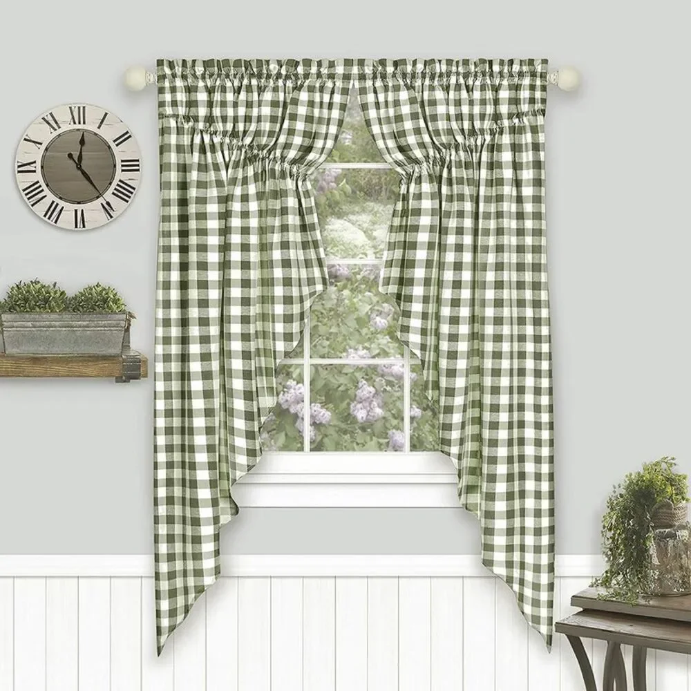Woven Trends Farmhouse Curtains, Buffalo Plaid Curtain Shades, Gathered Swag